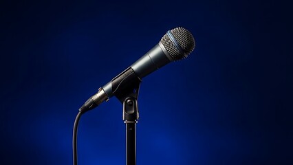 Obraz premium Microphone on stand against blue background.
