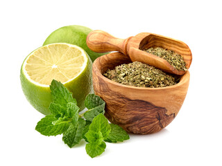 Mint leaves with   lime  isolated on white background. Lime and Peppermint with spice.