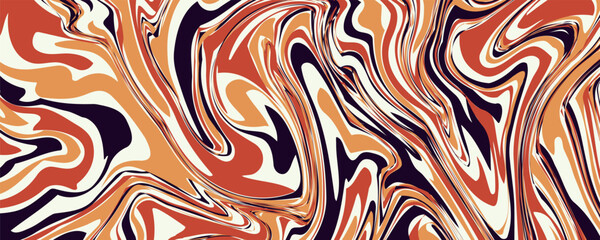 An abstract liquid marble texture. The design features a swirling pattern of intermingling colors, primarily shades of orange, brown, beige, and a very dark, almost black, purple.