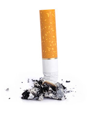 Burnt cigarette butt symbolizing smoking addiction and health risk