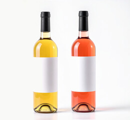 White and ros&eacute; wine bottles mockup blank labels