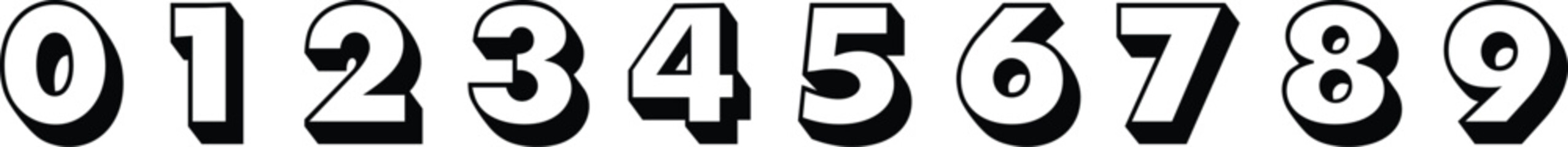 Obraz premium Bold 3D Digit Numbers 0–9 Set 0 1 2 3 4 5 6 7 8 9 – Black and White Numeric Typography Vector