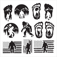 Bigfoot Silhouettes In Nature And Symbolic Scenes