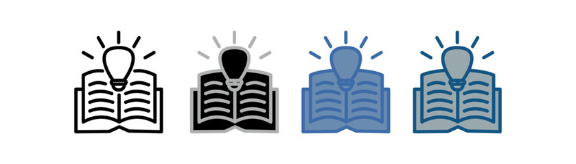 
knowledge icon set multiple style collection with book and light bulb design