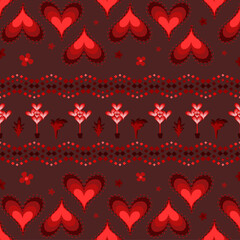 Obraz premium alentine seamless pattern with Hearts, design for texture, fabric,clothing,decoration, embroidery design, clothing sarong, scarf, wallpaper, seamless fabric pattern, ornament, print, vector illustrati