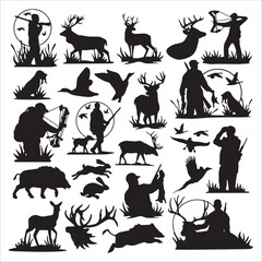 Hunting Silhouettes Of Wildlife And Hunters