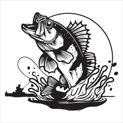Bass Fish Jumping With Splash Circle Frame