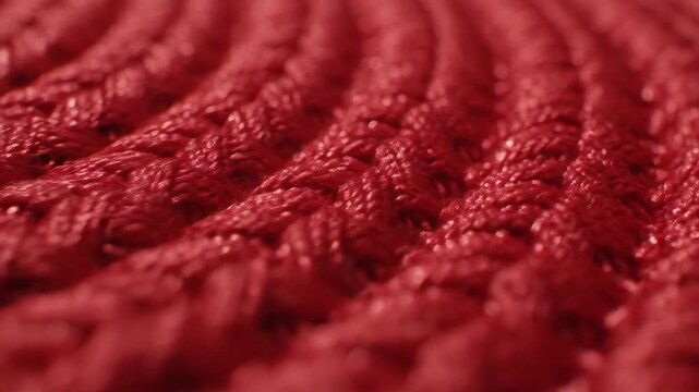 CloseUp of Intricate Red Knitted Fabric A Textured Macro Shot Showcasing the Warmth and Detail of Handcrafted Wool Perfect for Winter Fashion and Cozy Textile Designs.