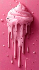 Melting swirled pink dessert with dark sprinkles drips gracefully down a vibrant fuchsia surface