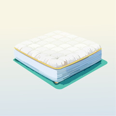 White Quilted Mattress With Yellow Trim Resting On A Teal Mat With Small Wooden Legs Against A Gradient Background