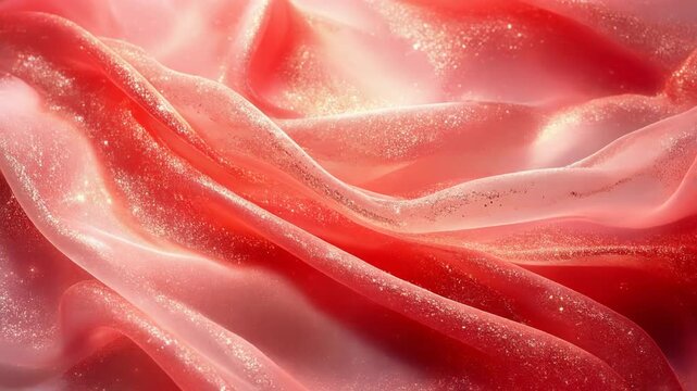 キラキラ光る繊細なオーガンジー布と幻想的な光のグラデーション　赤