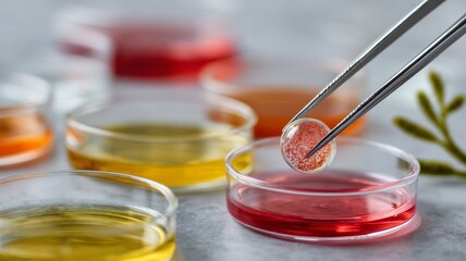 lab bench close-up, microplastic analysis under microscope, petri dishes