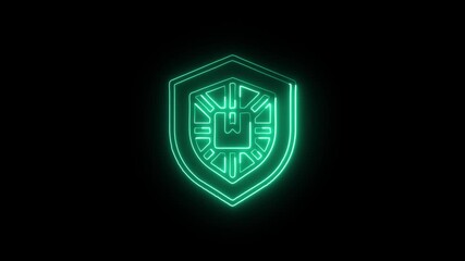 Shield Icon Animation with Glowing Lines on Black Background