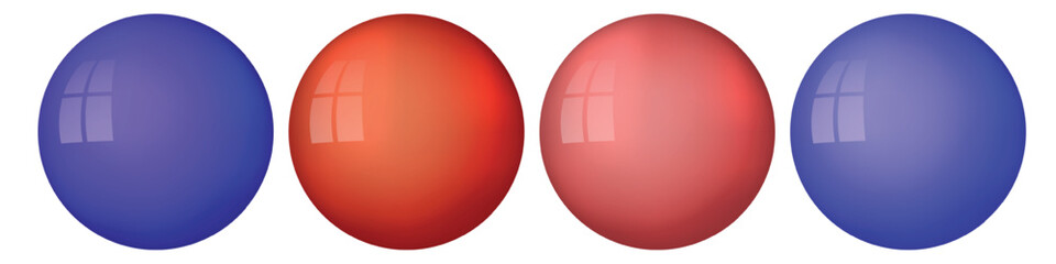 Set with glass colorful balls. Glossy realistic ball, 3D abstract vector illustration highlighted on a white background. Big metal bubble with shadow.