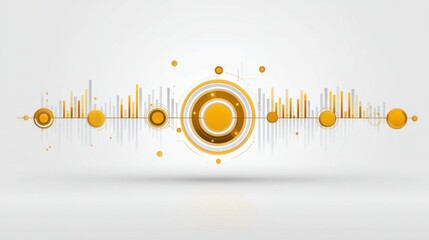 Abstract orange sound wave design with circular elements and dynamic bars representing music, audio waves, and digital sound technology in modern style
