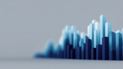 Abstract 3D Visualization of Geometric Shapes Representing Data Analysis and Growth in Blue Tones Against a Minimalistic Gray Background
