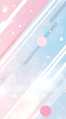Pink and light blue gradient background with scattered circles and diagonal white lines creating a playful geometric pattern