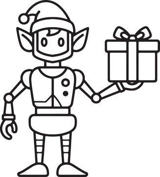 Robot elf gift box silhouette icon vector christmas robotic helper holiday present futuristic santa assistant toy logo symbol sign festive illustration