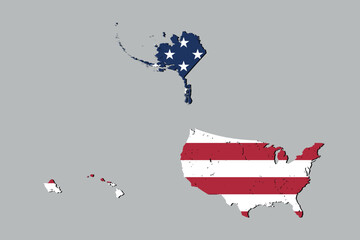 Flag of USA with map The United States of America. American national symbol in official colors. Template icon. Abstract vector background.
