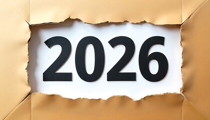 Year 2026 Concept &ndash; Bold Black Number Revealed Through Torn Golden Paper Design
