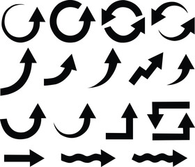 A colorful vector illustration showing a set of green curved arrows and direction icons used for design, business, and web concepts