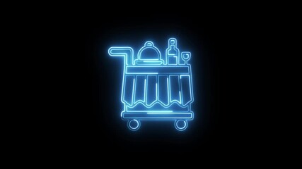 Room Service Icon Animation with Glowing Lines on Black Background