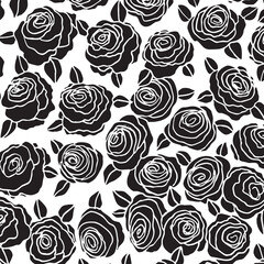 Rose flowers with leaves. Floral hand drawn art ornamental background. Doodle style. Vector illustration. Simple minimalistic nature design.