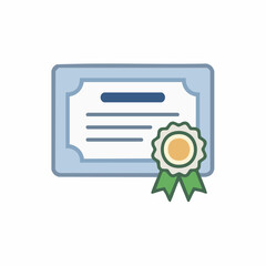 Flat Illustration of Award Certificate Symbol with Rosette and Ribbons isolated on white background, Achievement Icon concept