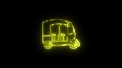 Rickshaw Icon Animation with Glowing Lines on Black Background