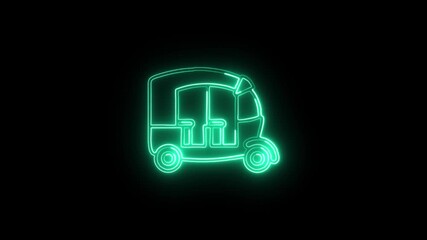 Rickshaw Icon Animation with Glowing Lines on Black Background