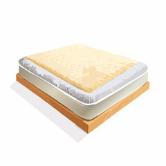 Layered Mattress Cross Section With Wooden Base And Soft Textures In Warm Beige And White Tones Neutral Colors Showing Comfort And Support In A Clean Studio Setting