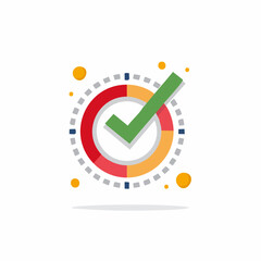 Graphic illustration of green check mark within circular time display symbolizing approval