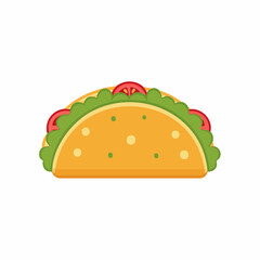 Colorful Cartoon Taco Graphic with Lettuce and Tomatoes Filling Tasty Mexican Food