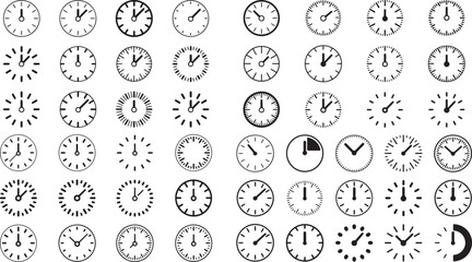 Obraz premium A collection of various clock faces and time icons in black and white