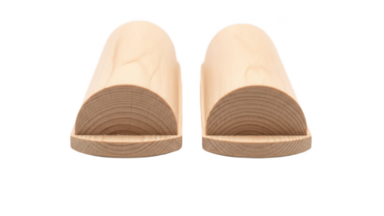 Set of two natural wood half cylinder display blocks with smooth sanded finish and visible grain, minimalist risers for product photography, retail showcases, crafts and home decor

