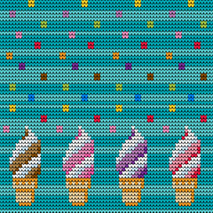 Ice cream knitted seamless pattern in colorful sweater style
