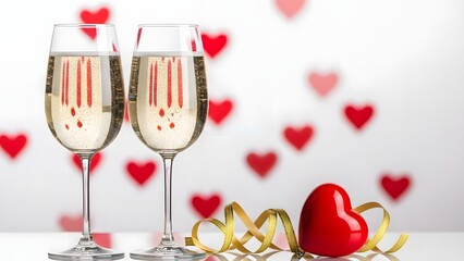 Celebratory champagne with heart decorations