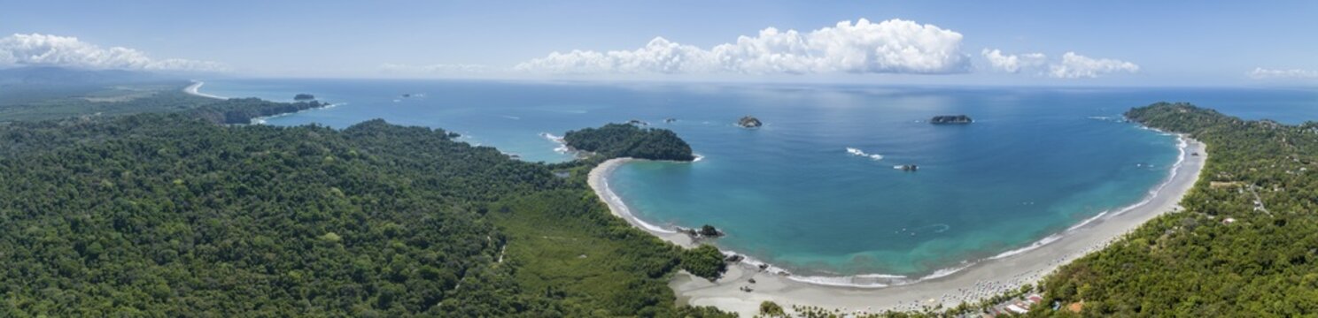 Aerial view, coast and rainforest, Corrohoe Bay and Playa Espadilla, Manuel Antonio National Park, Puntarenas, Quepos, Costa Rica