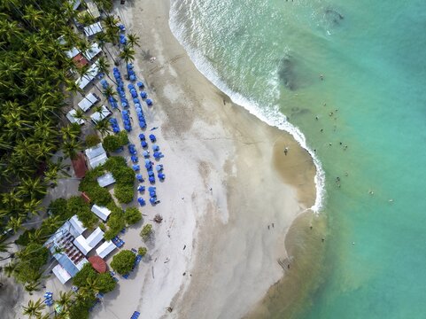 Aerial view, Tropical island in the turquoise ocean, Tourist beach, Tortuga Island, Puntarenas, Costa Rica