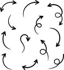 Hand Drawn Curved Arrow Doodle Direction Elements Set Line Sketch Vector Illustration