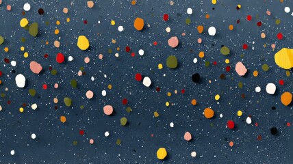 microplastic confetti pattern, tiny irregular colorful specks on deep-sea blue