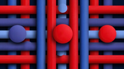 Abstract composition of colorful geometric shapes with vibrant lines and circular forms creating a dynamic visual pattern for artistic backgrounds.