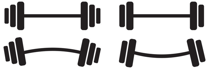 Obraz premium Barbell with weight plates silhouettes for fitness, bodybuilding, and gym workout design.