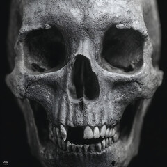 Close Up of a Human Skull with Open Mouth and Visible Teeth