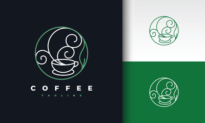 Elegant Coffee Cup Line Art Logo with Organic Swirls