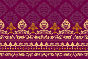 Damask floral pattern border. Motifs Ikat floral ethnic oriental pattern traditional.Aztec style abstract vector illustration.design for texture, fabric, scarf,background,carpet,rug