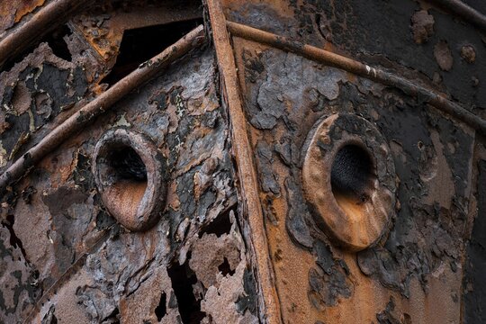 Rusty ship, shipwreck, abandoned herring factory Dj&uacute;pav&iacute;k, Reykjarfj&ouml;r&eth;ur, Strandir, &Aacute;rnes, Westfjords, Iceland
