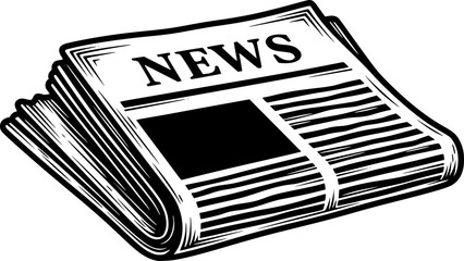 Folded Newspaper with Text NEWS in a Woodcut Style Black and Whi
