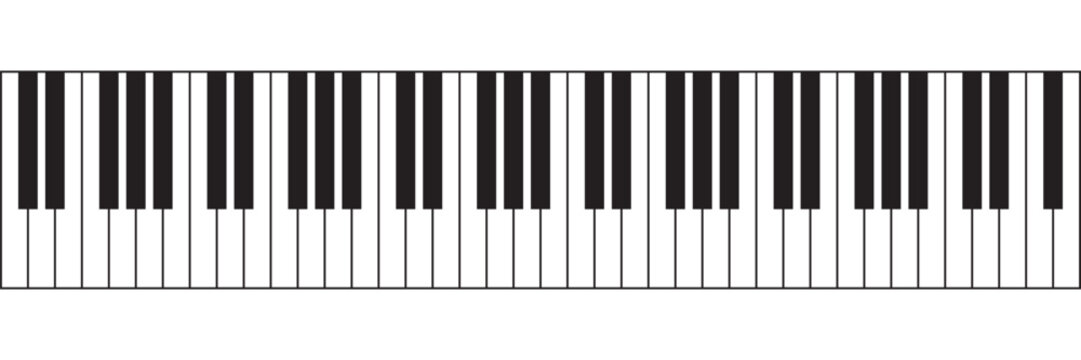 Grand piano keyboard layout with 88 keys, full 7 octaves musical instrument vector.