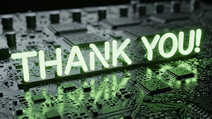 Thank You Neon Text on Circuit Board Technology Background - Powered by Adobe
